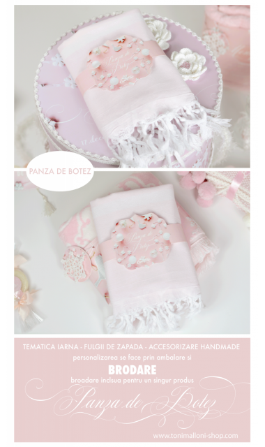 Trusou de botez pentru fetite roz cu fulgi de zapada, Iarna cu bine 5